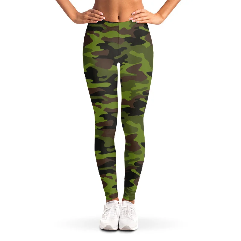 Dark Green And Black Camouflage Print Women's Leggings