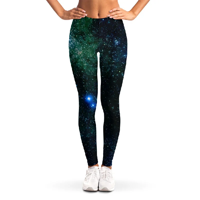 Dark Green Galaxy Space Print Women's Leggings