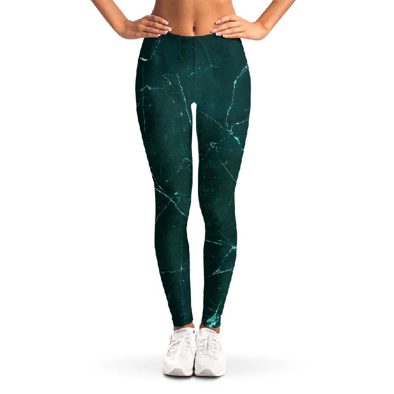 Dark Green Marble Print Women's Leggings