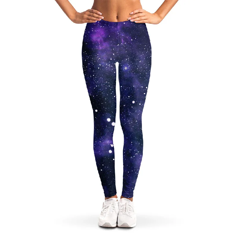 Dark Purple Galaxy Outer Space Print Women's Leggings