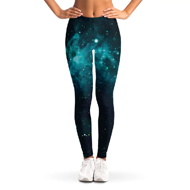 Dark Teal Galaxy Space Print Women's Leggings