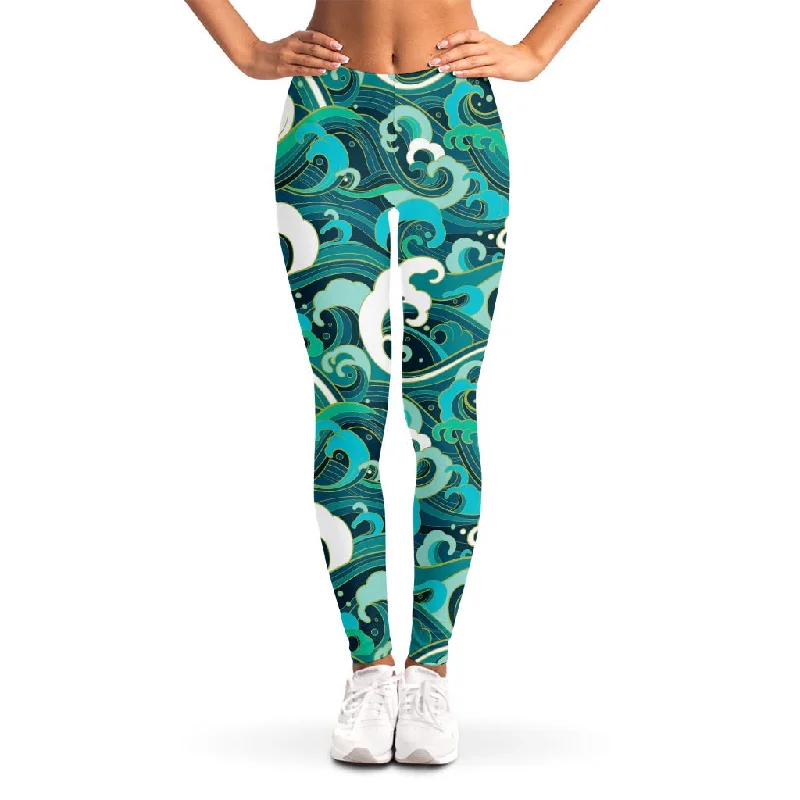 Deep Sea Wave Surfing Pattern Print Women's Leggings