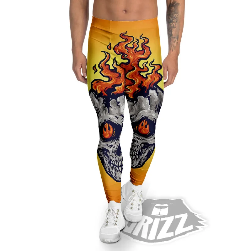 Devil Fire Punk Print Men's Leggings