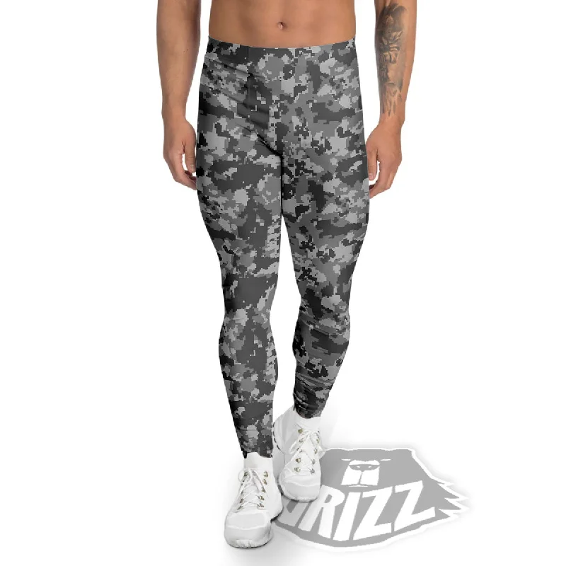 Digital Camo Grey Print Pattern Men's Leggings