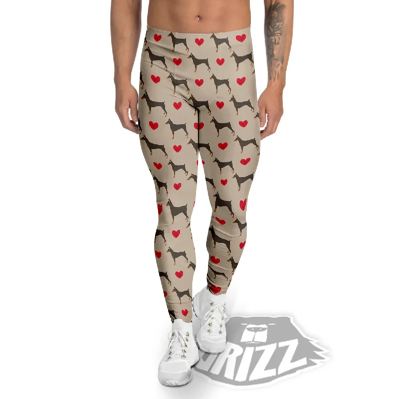 Dobermann Heart Print Pattern Men's Leggings