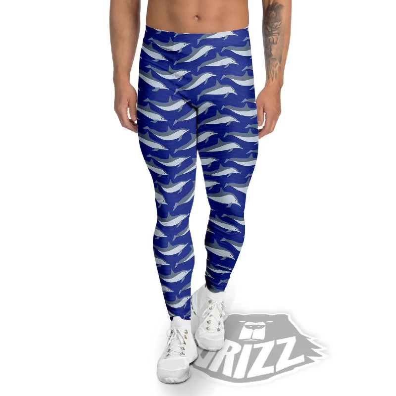 Dolphin And Waves Print Pattern Men's Leggings