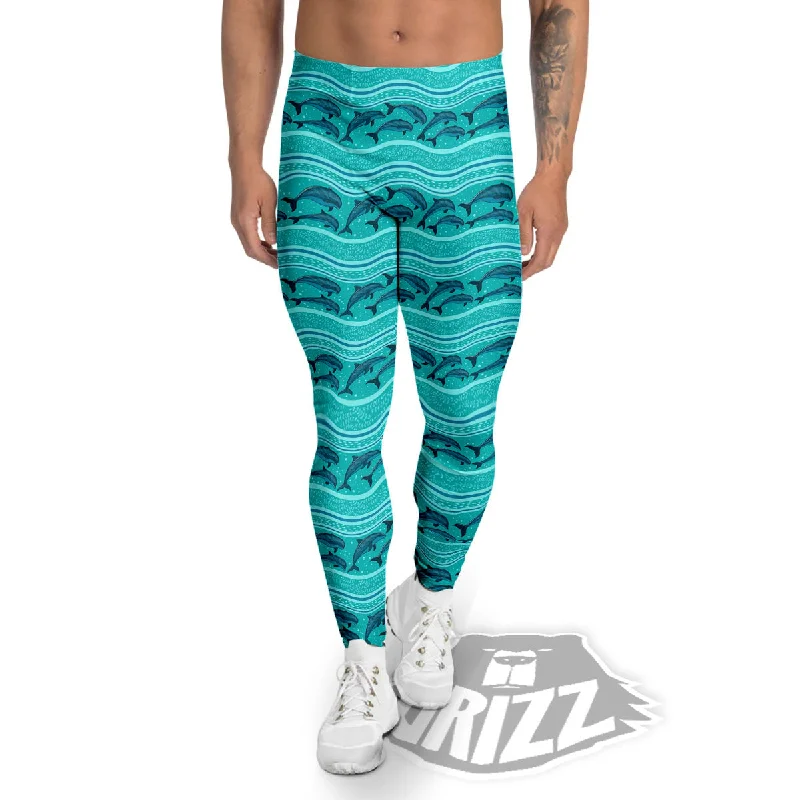 Dolphins In Ocean Print Pattern Men's Leggings