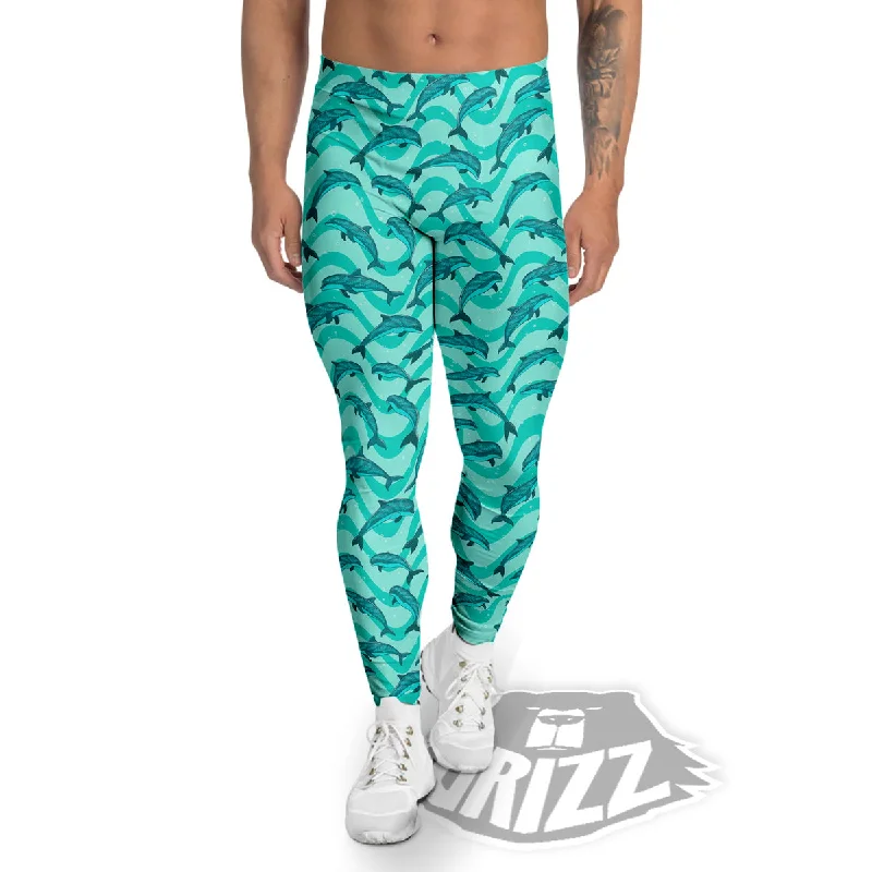 Dolphins In The Ocean Cute Print Pattern Men's Leggings