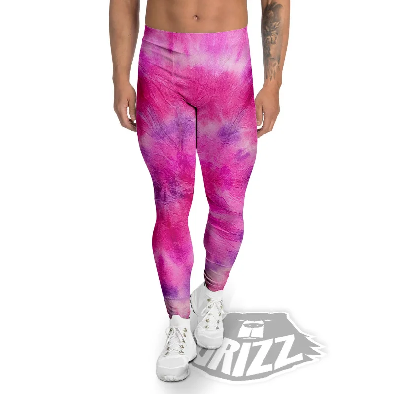 Double Pink Tie Dye Print Men's Leggings