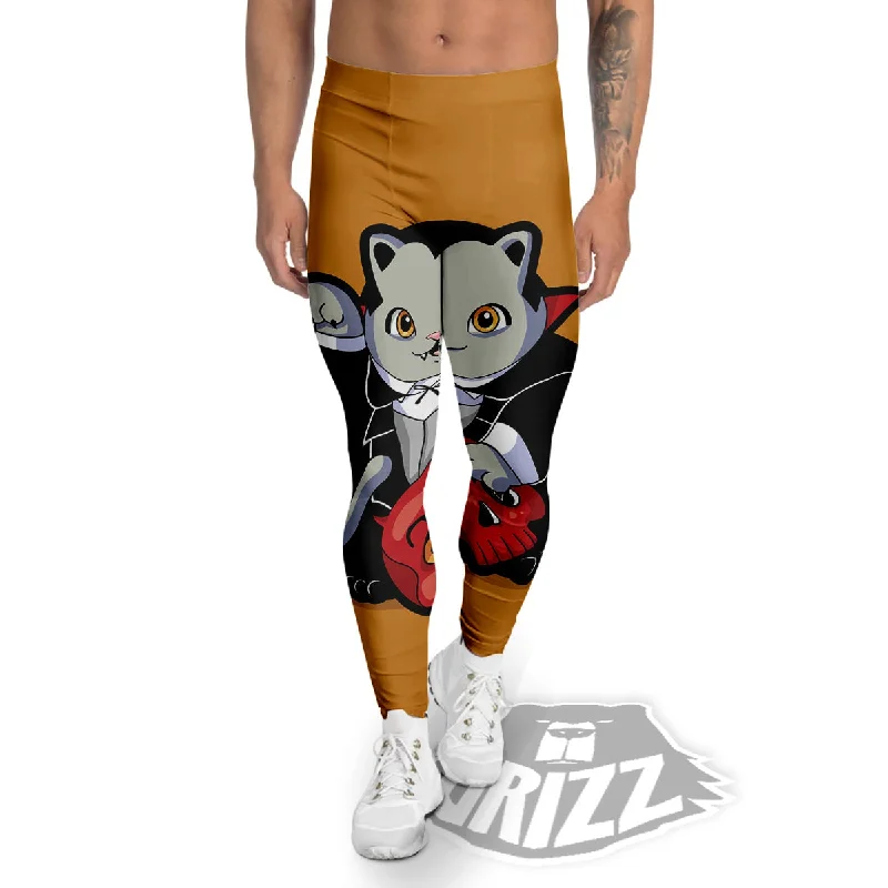 Dracula Cute Cat Print Men's Leggings