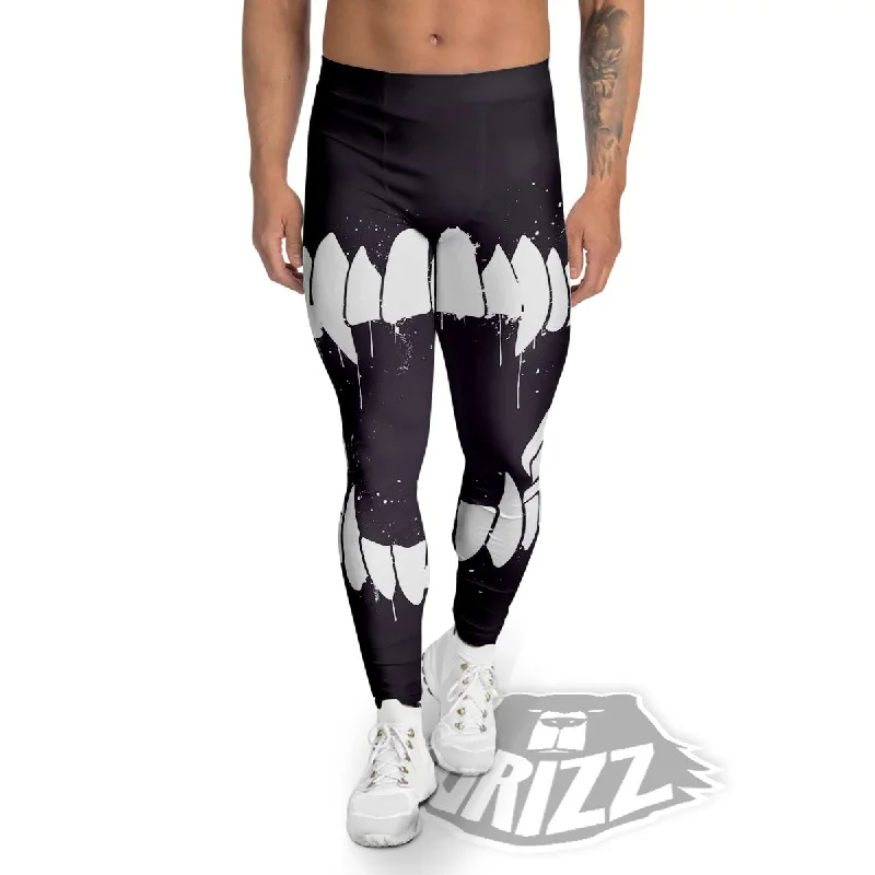 Dracula Fang Print Men's Leggings