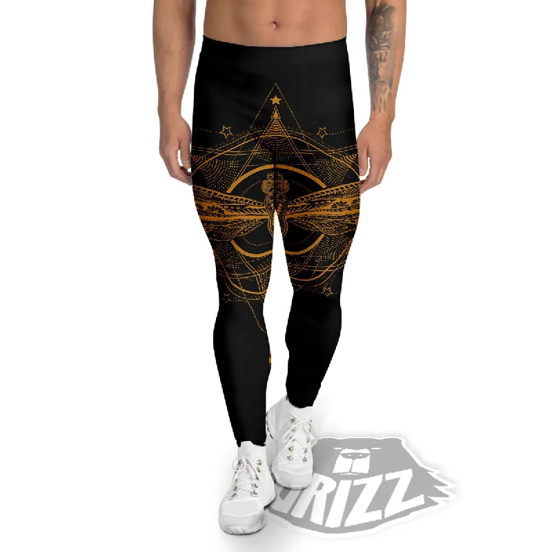 Dragonfly Boho Gold Print Men's Leggings