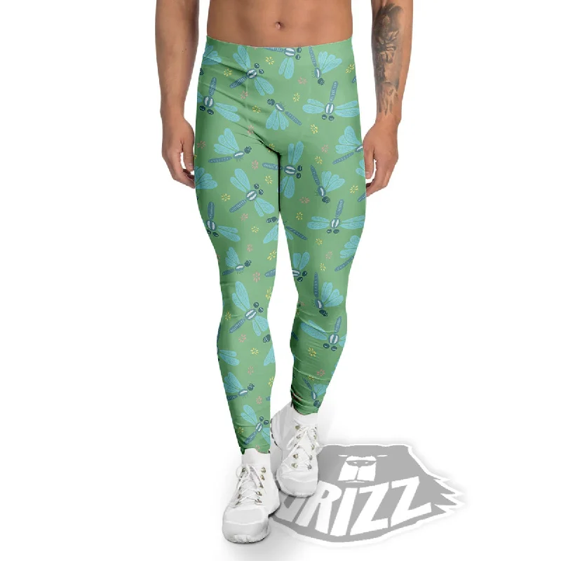 Dragonfly Green Print Pattern Men's Leggings