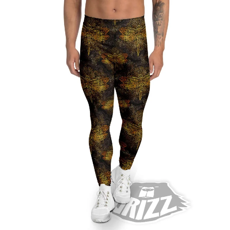 Dragonfly Spiritual Golden Print Men's Leggings