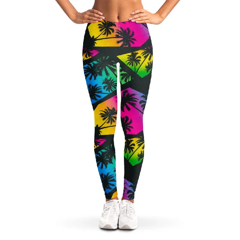 EDM Beach Palm Tree Pattern Print Women's Leggings