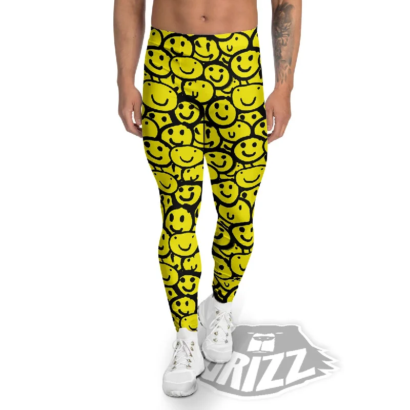 Emoji Graffiti Happy Print Pattern Men's Leggings