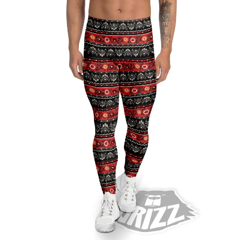 Ethnic Floral Print Pattern Men's Leggings