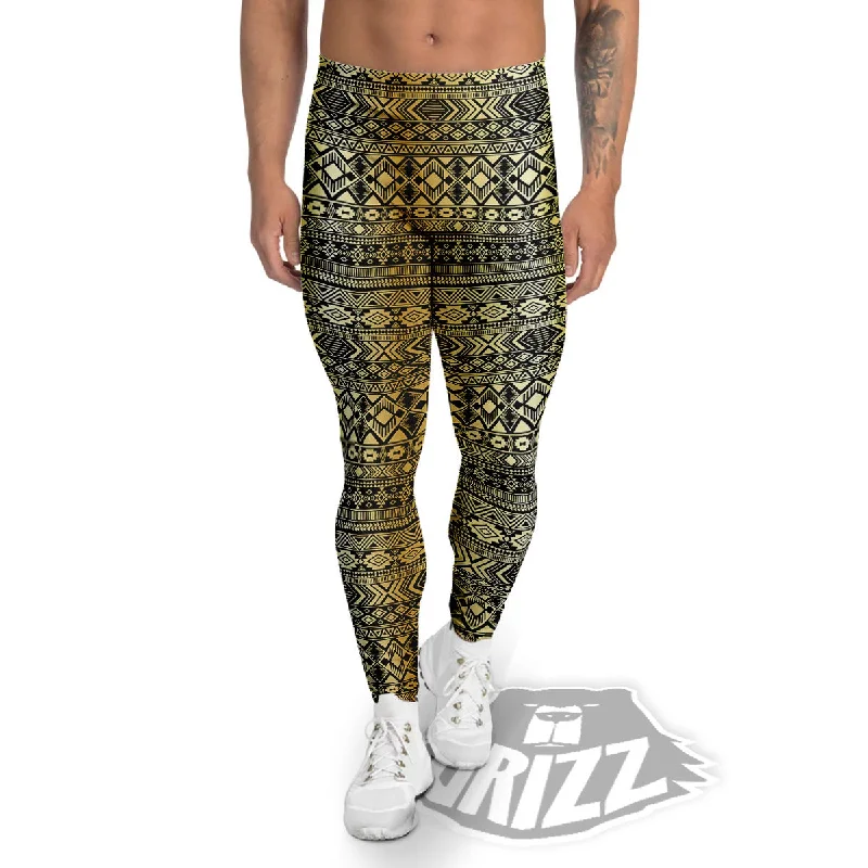 Ethnic Tribal Gold African Print Pattern Men's Leggings