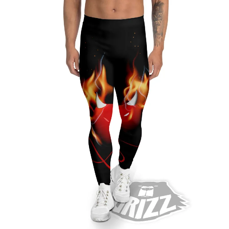 Fire Wings Angel Heart Print Men's Leggings