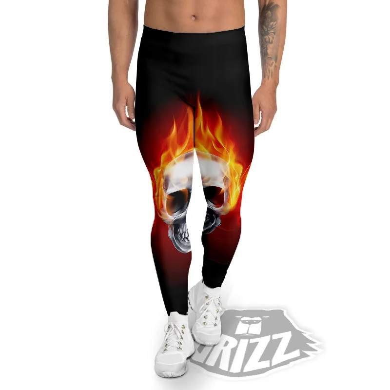 Fire Wings With Flaming Skull Print Men's Leggings