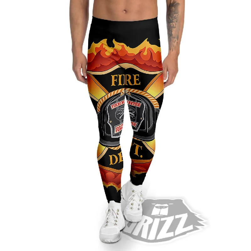 Firefighter Emblem Flaming Print Men's Leggings