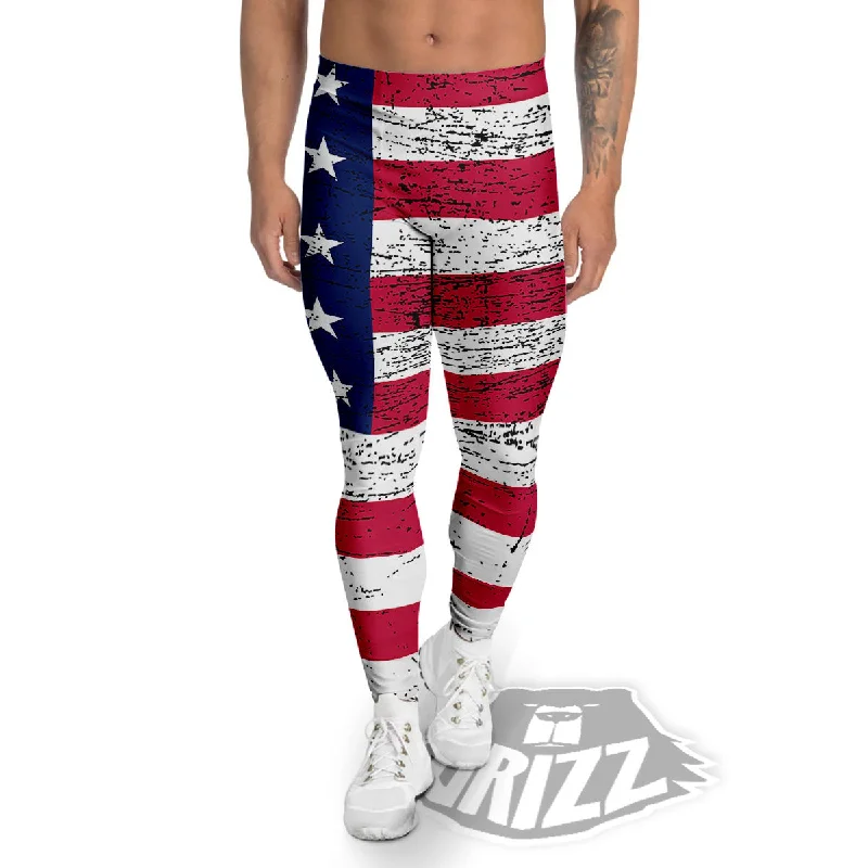 Flag USA Grunge Print Men's Leggings