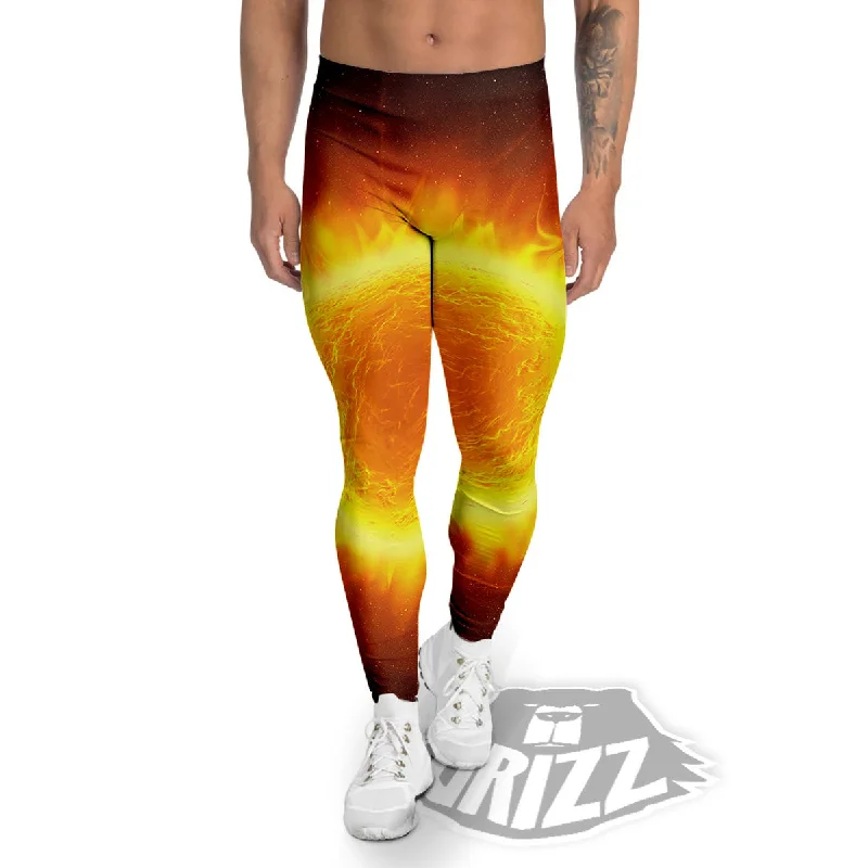 Flaming Sun Print Men's Leggings