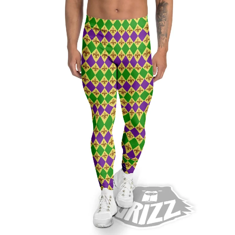 Fleur De Lis Mardi Gras Print Pattern Men's Leggings