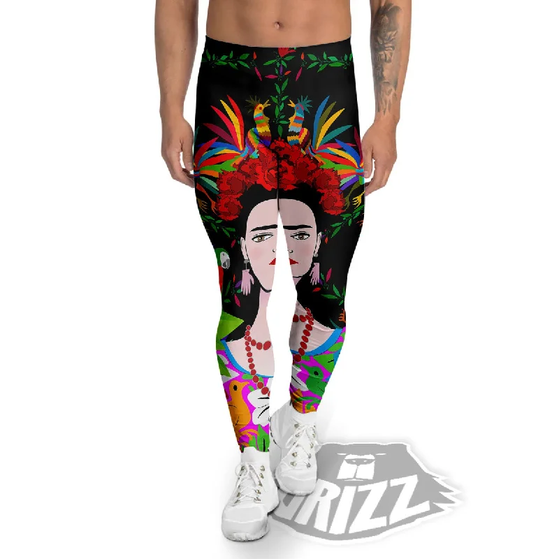 Floral And Frida Kahlo Print Men's Leggings