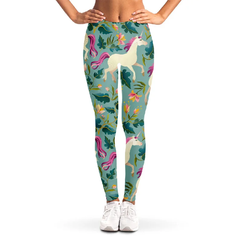 Floral Unicorn Pattern Print Women's Leggings