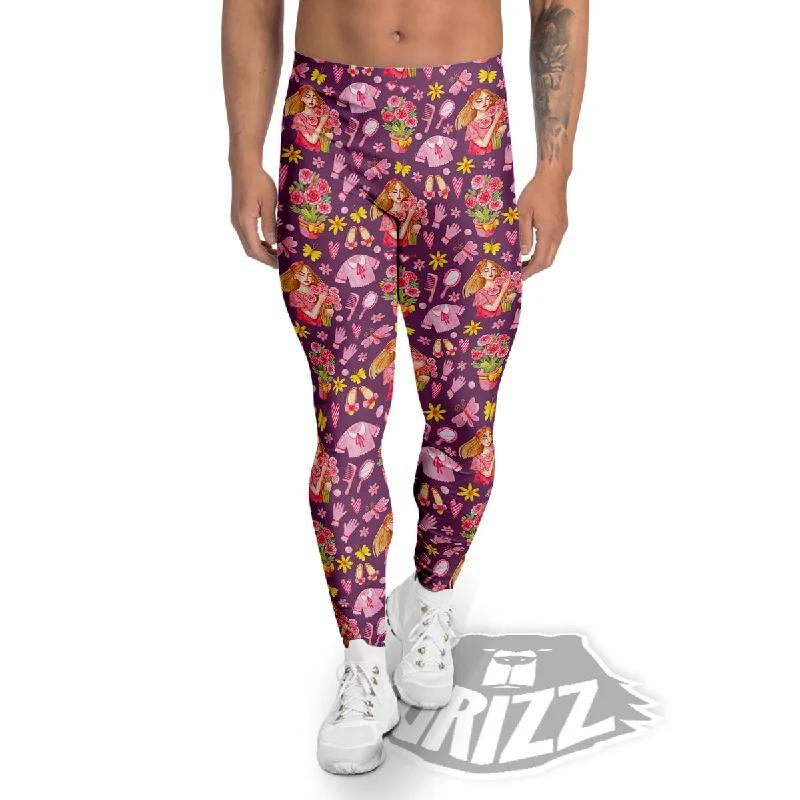 Flower And Girly Print Pattern Men's Leggings