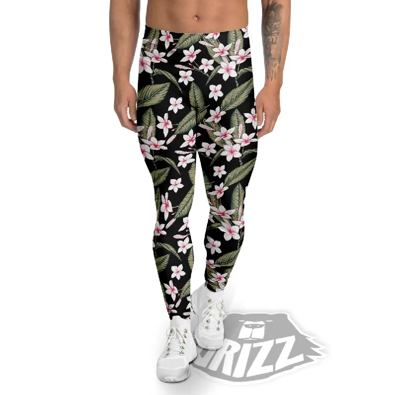 Flower Frangipani Print Pattern Men's Leggings