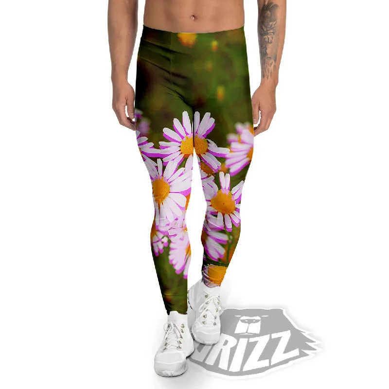 Flower Glitch Daisy Print Men's Leggings