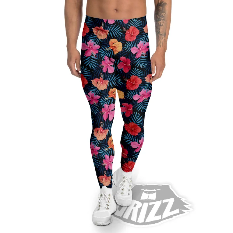 Flowers Exotic Hibiscus Print Pattern Men's Leggings