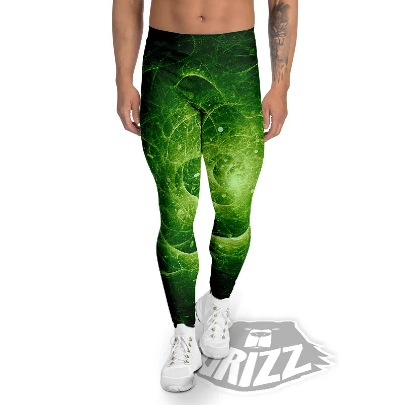 Fractal Green Print Men's Leggings