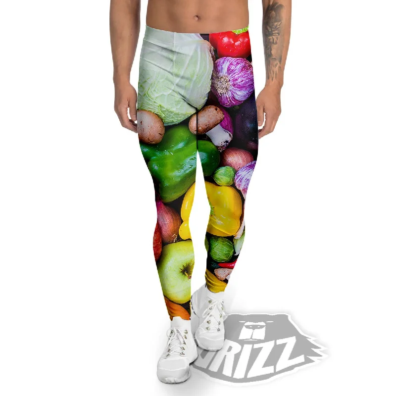 Fresh Green Fruit And Vegetables Print Men's Leggings