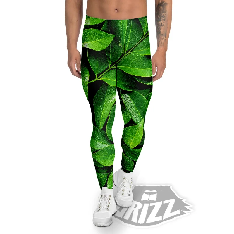 Fresh Leaf Green Print Men's Leggings