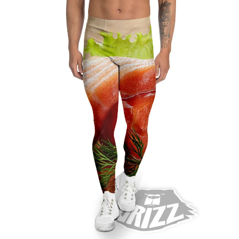 Fresh Salmon Print Men's Leggings