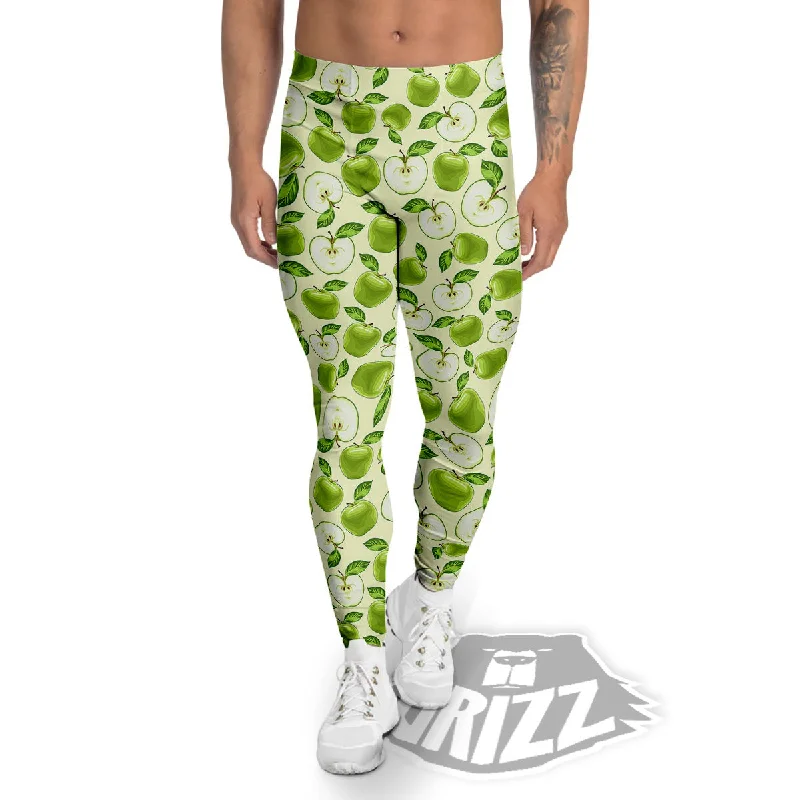 Fruit Green Apple Print Pattern Men's Leggings