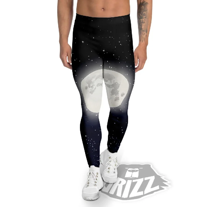 Full Moon And Night Stars Print Men's Leggings