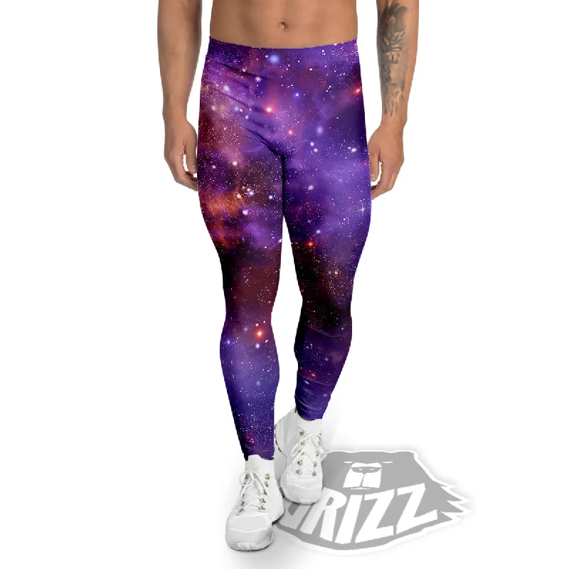 Galaxy Outer Space Dark Purple Print Men's Leggings