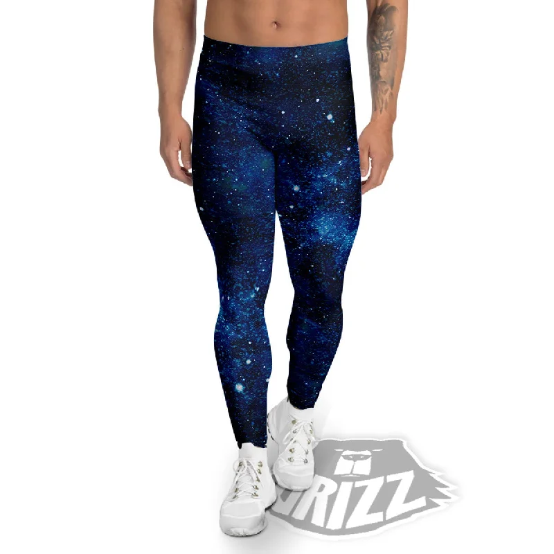 Galaxy Space Dark Blue Print Men's Leggings