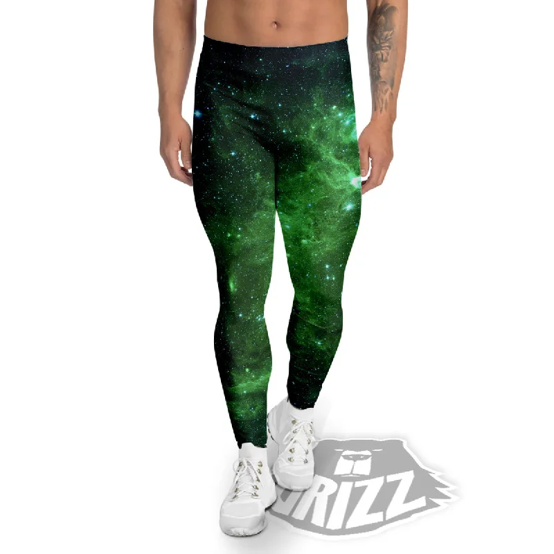 Galaxy Space Dark Green Print Men's Leggings