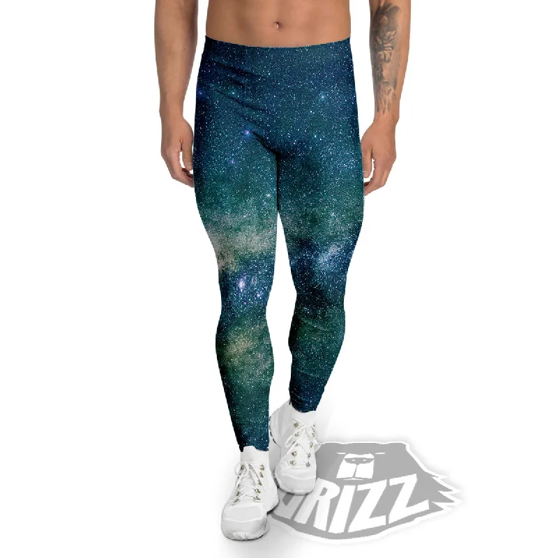 Galaxy Space Dark Teal Print Men's Leggings