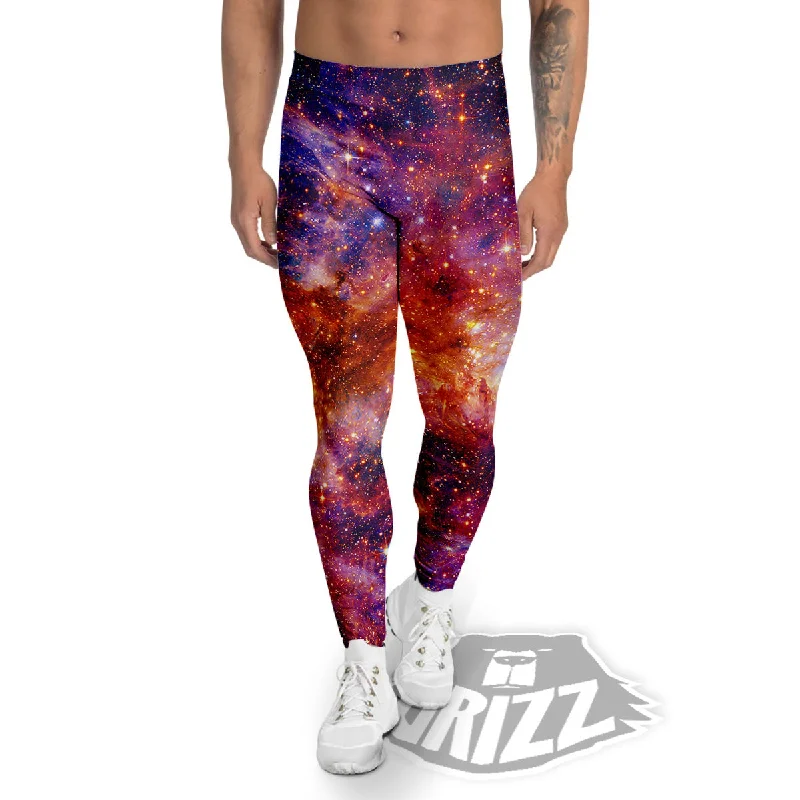 Galaxy Space Fiery Nebula Universe Print Men's Leggings