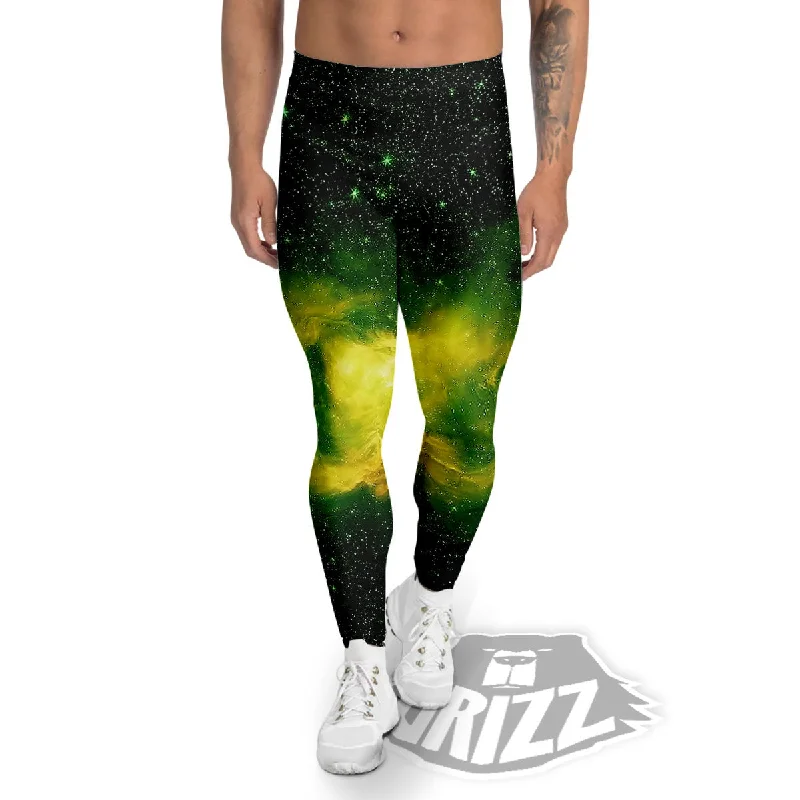 Galaxy Sparkle Green Print Men's Leggings