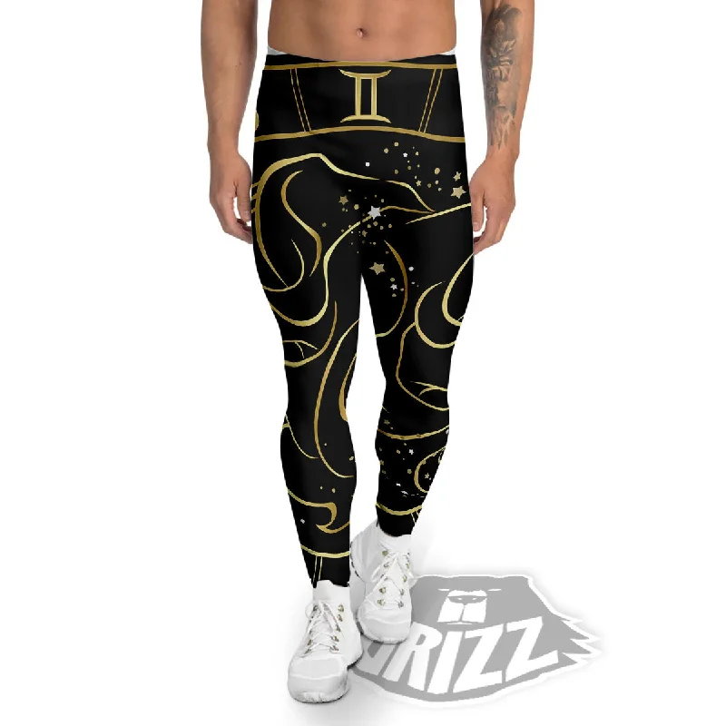 Gemini Sign Black And Gold Print Men's Leggings