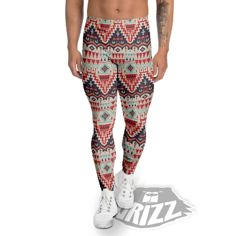 Geometric Ethnic Aztec Print Pattern Men's Leggings