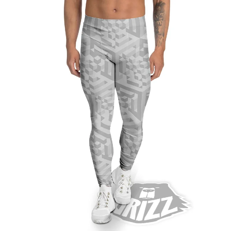 Geometric Grey Polygonal Print Men's Leggings