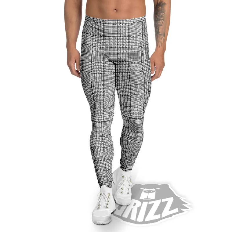 Gingham White And Grey Print Pattern Men's Leggings